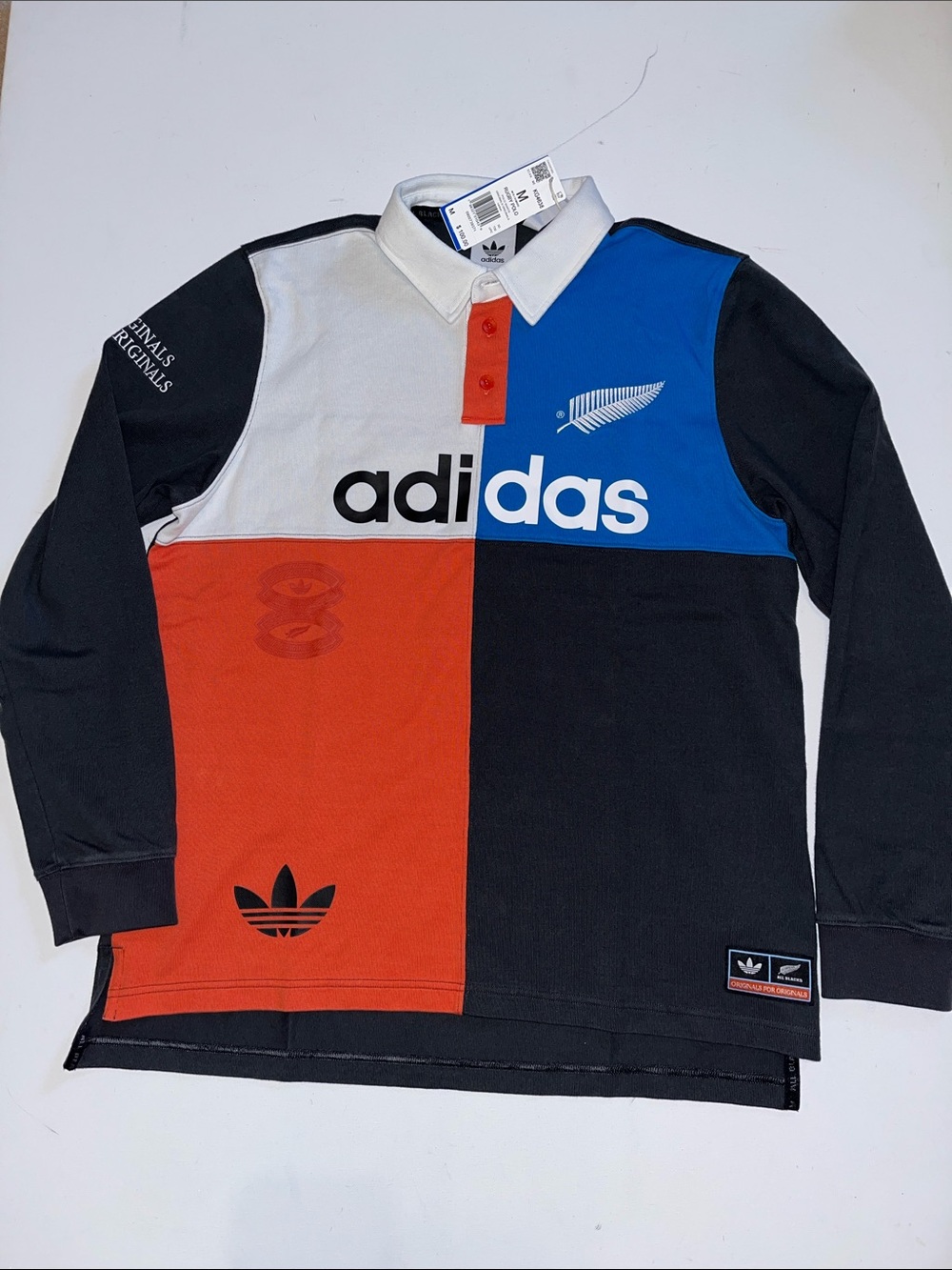 Adidas All Blacks Rugby Polo Mens M Long Sleeve Shirt Cotton Originals NWT $100